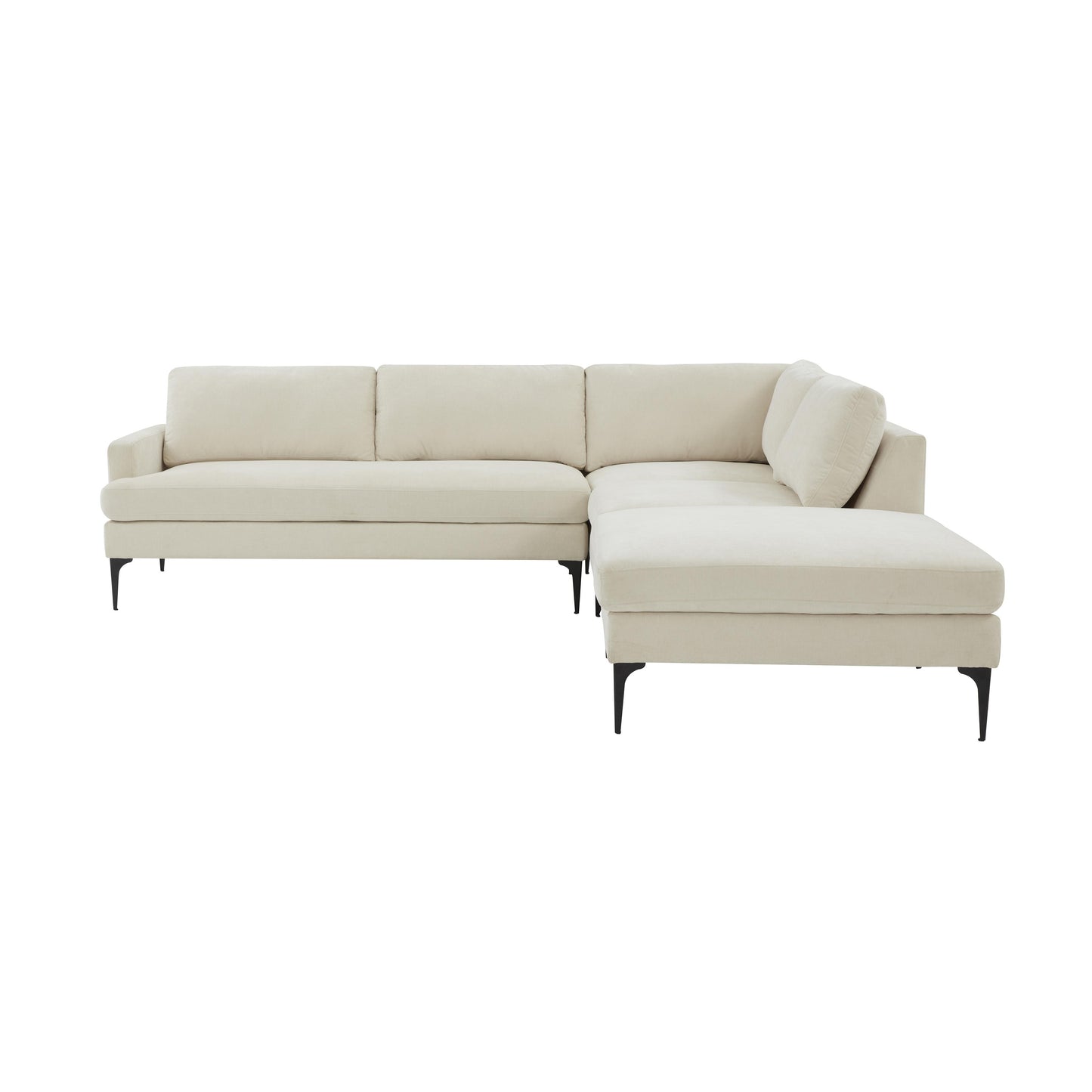 lana cream velvet large raf chaise sectional with black legs