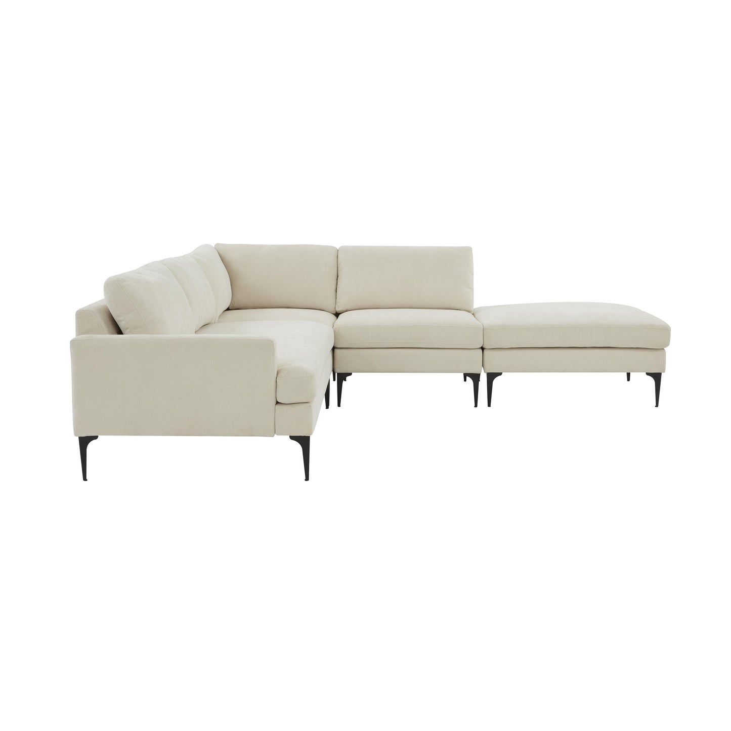 lana cream velvet large raf chaise sectional with black legs