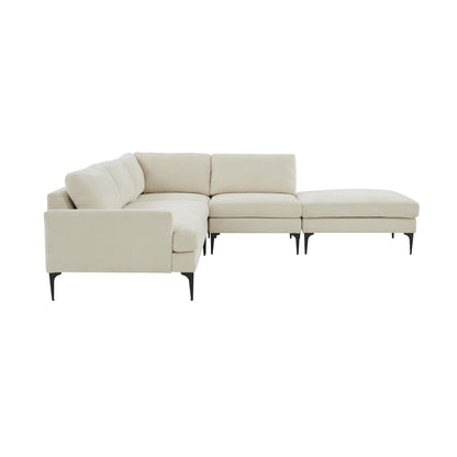 Lana Cream Velvet Large RAF Chaise Sectional with Black Legs