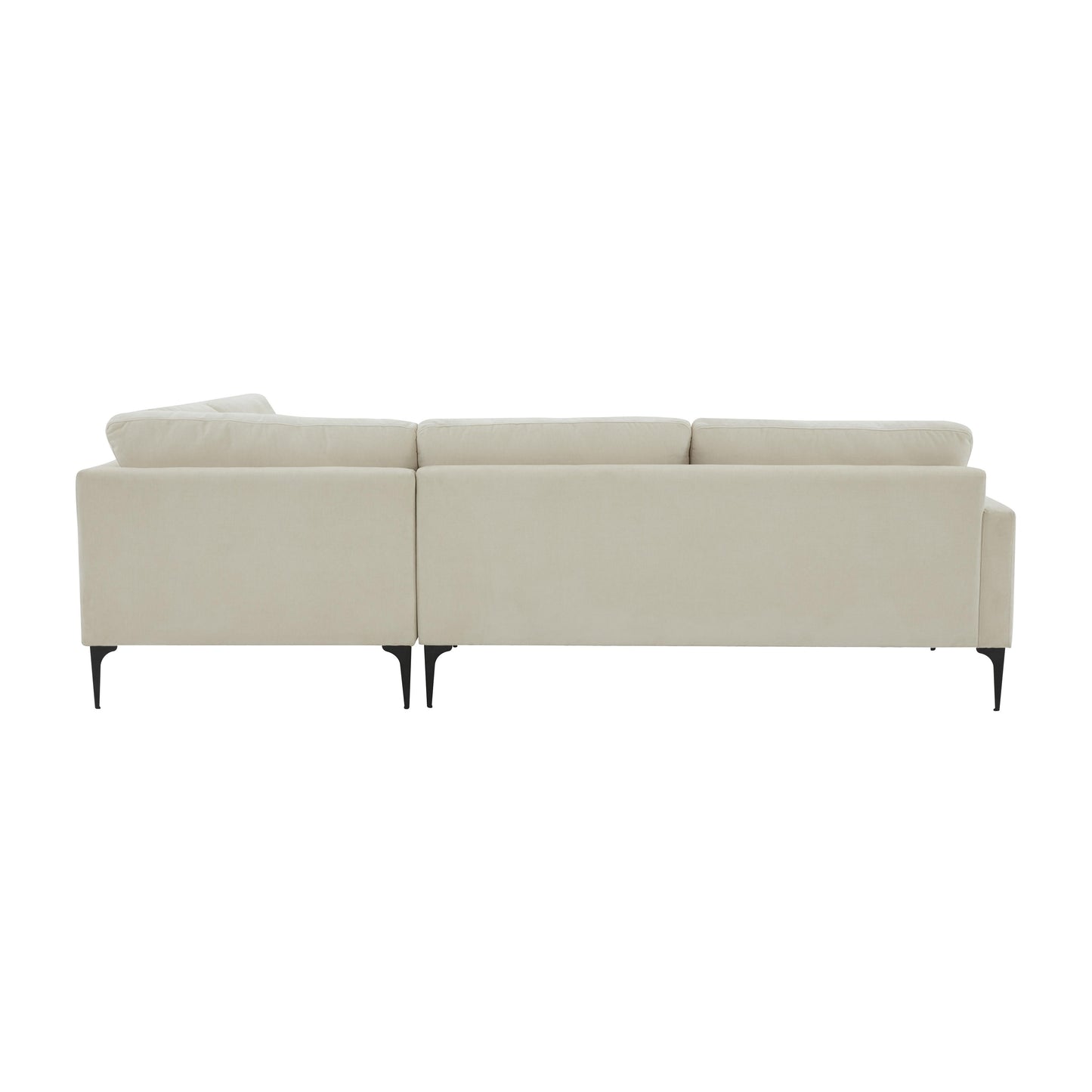 lana cream velvet large raf chaise sectional with black legs