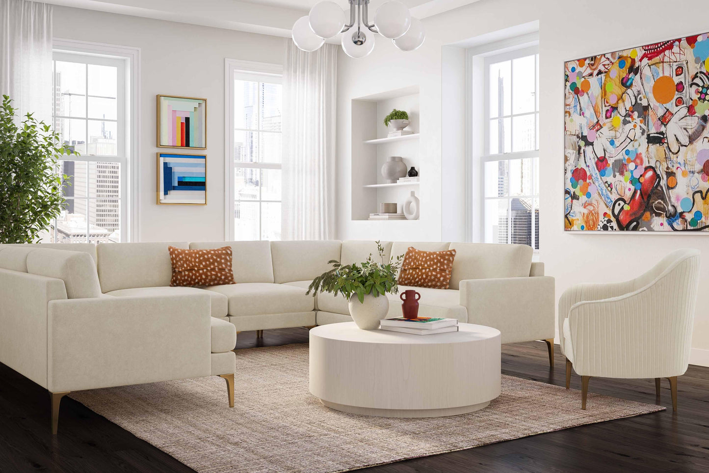 lana cream velvet u-sectional