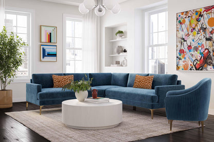 Lana Blue Velvet L-Sectional with Black Legs