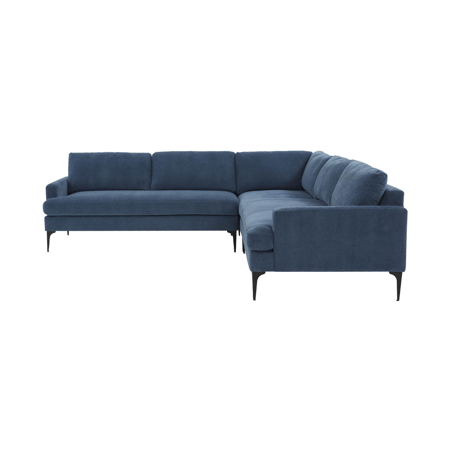 lana blue velvet l-sectional with black legs