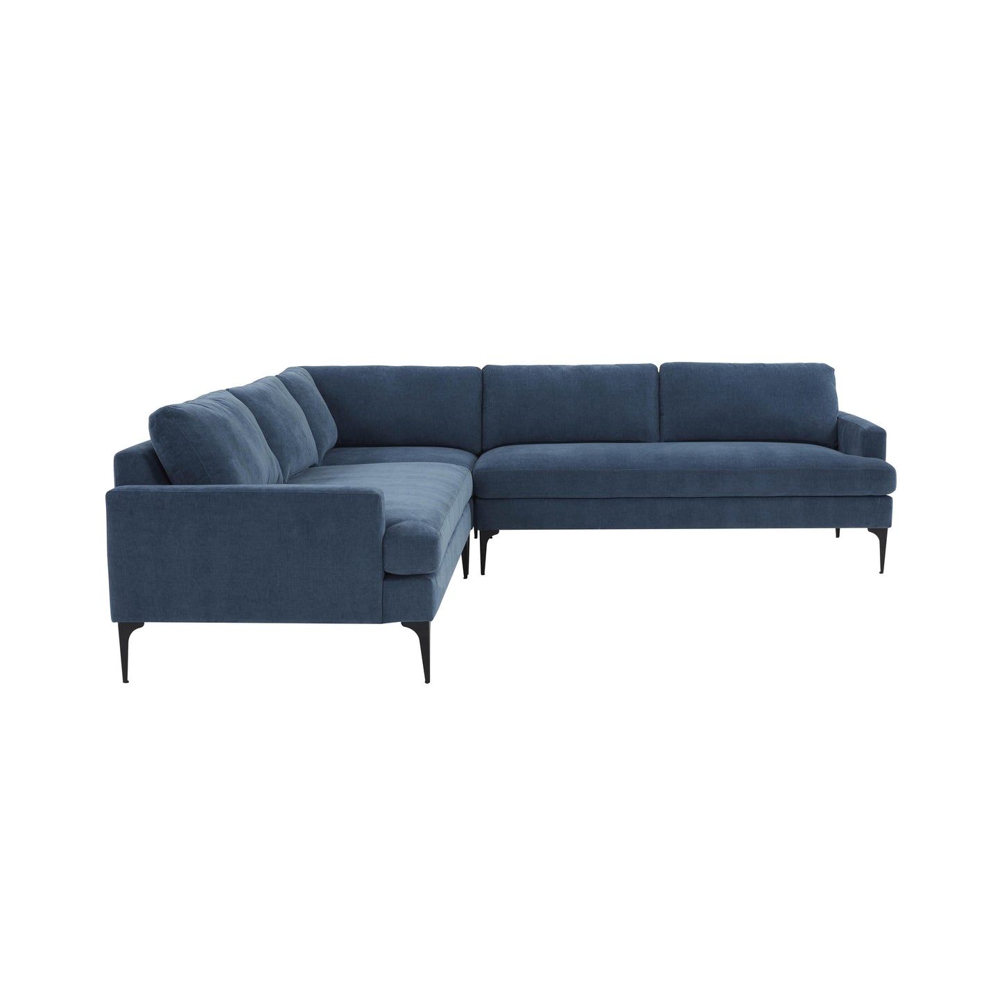 lana blue velvet l-sectional with black legs