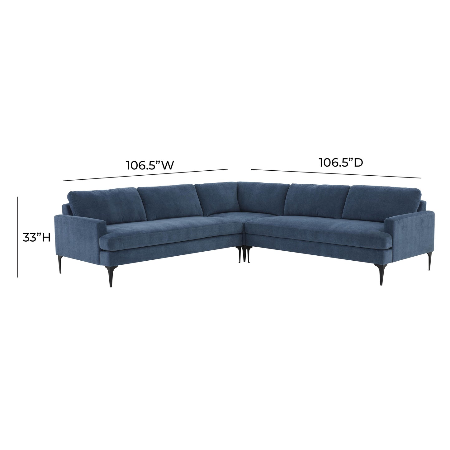 lana blue velvet l-sectional with black legs