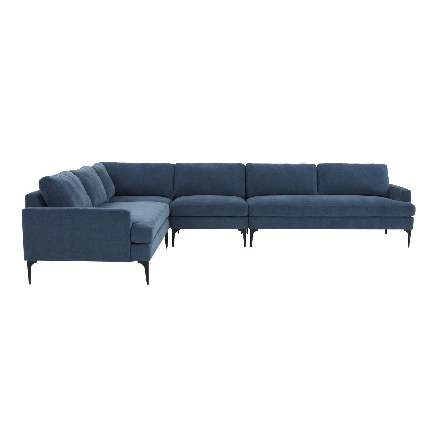 lana blue velvet large l-sectional with black legs