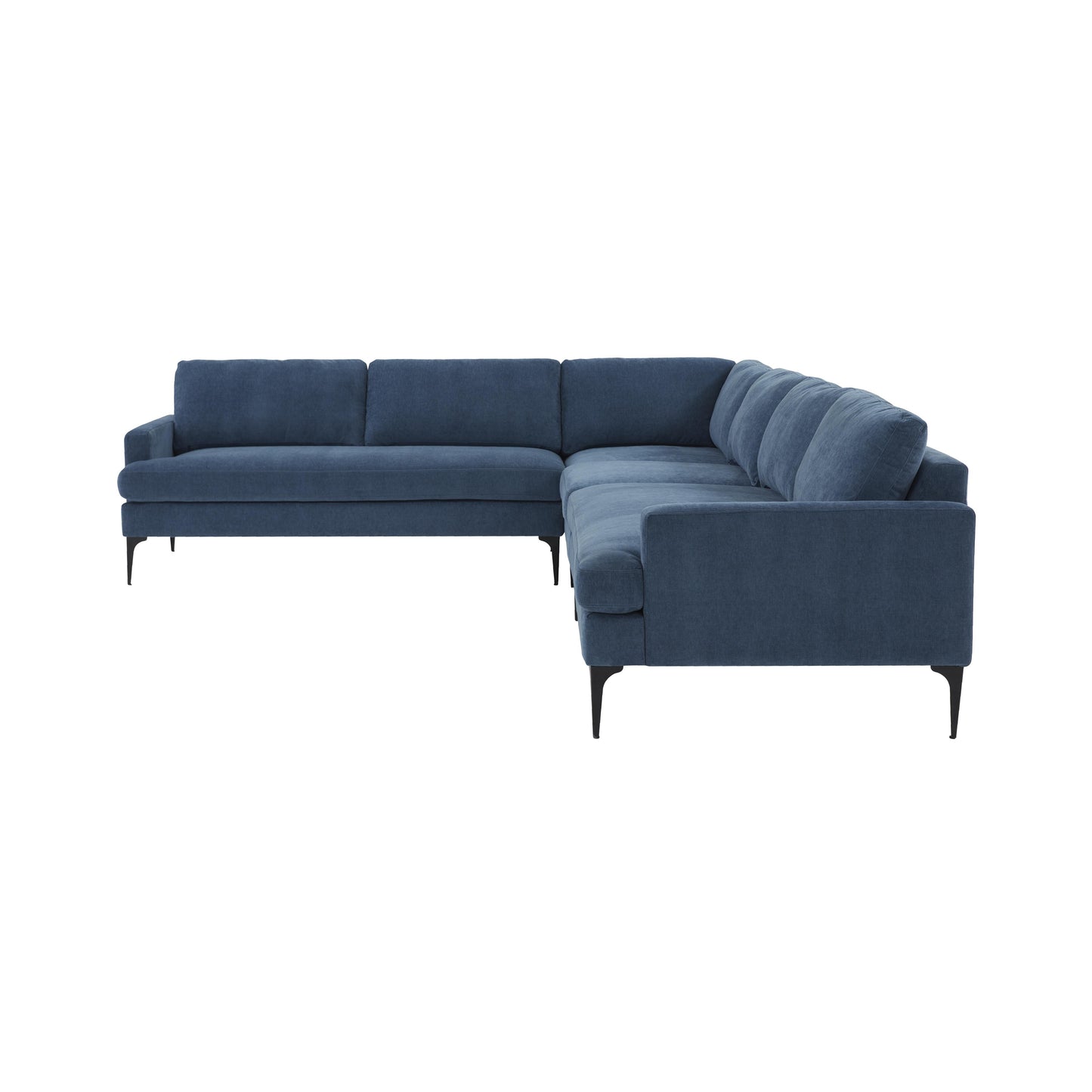 lana blue velvet large l-sectional with black legs