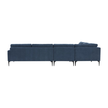 Lana Blue Velvet Large L-Sectional with Black Legs