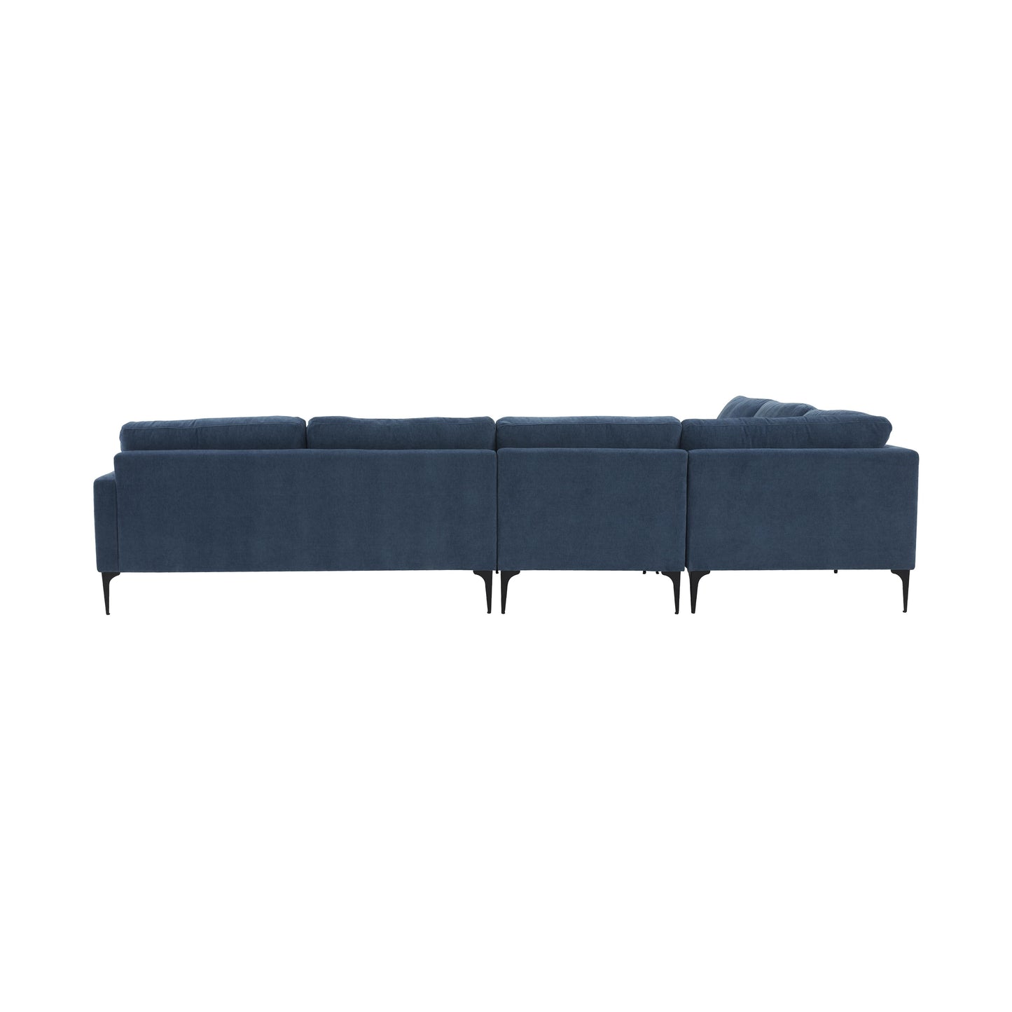 lana blue velvet large chaise sectional with black legs