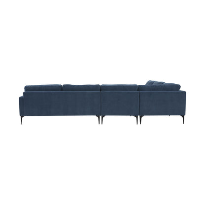 Lana Blue Velvet Large Chaise Sectional with Black Legs