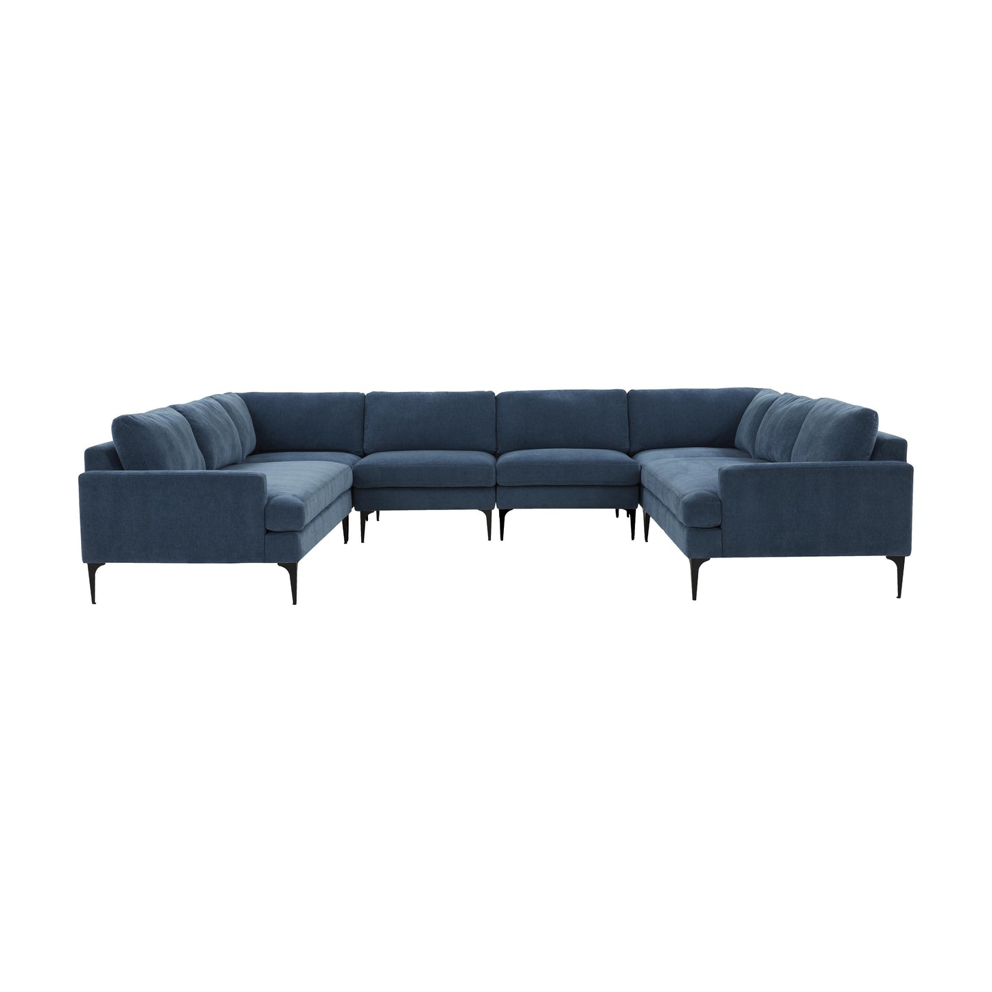 lana blue velvet u-sectional with black legs