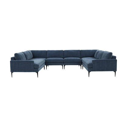 Lana Blue Velvet U-Sectional with Black Legs