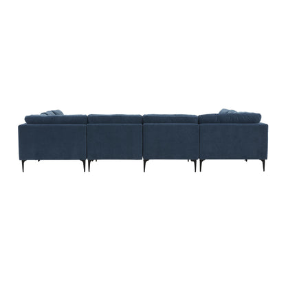 Lana Blue Velvet U-Sectional with Black Legs