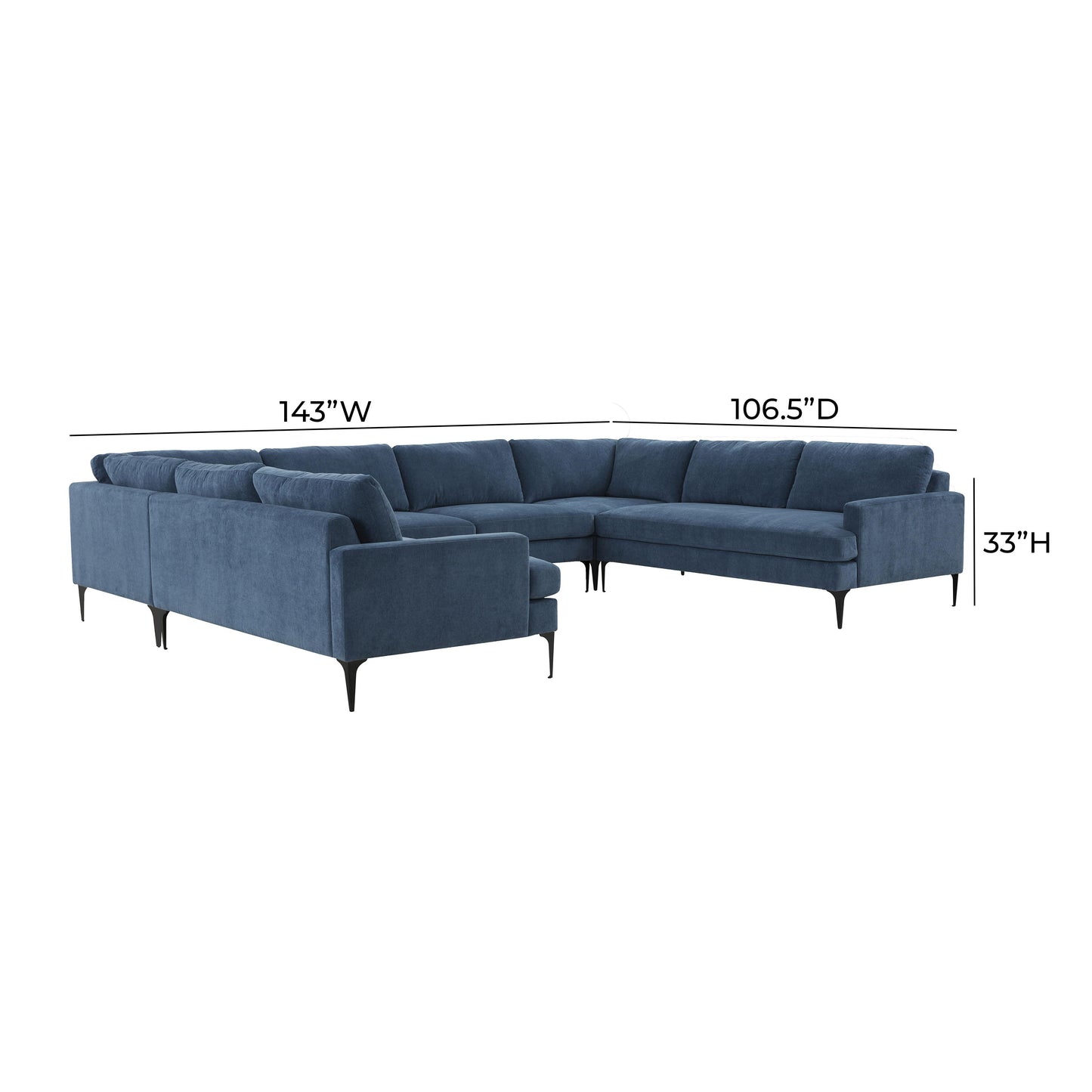 lana blue velvet u-sectional with black legs