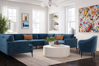 Lana Blue Velvet U-Sectional with Black Legs