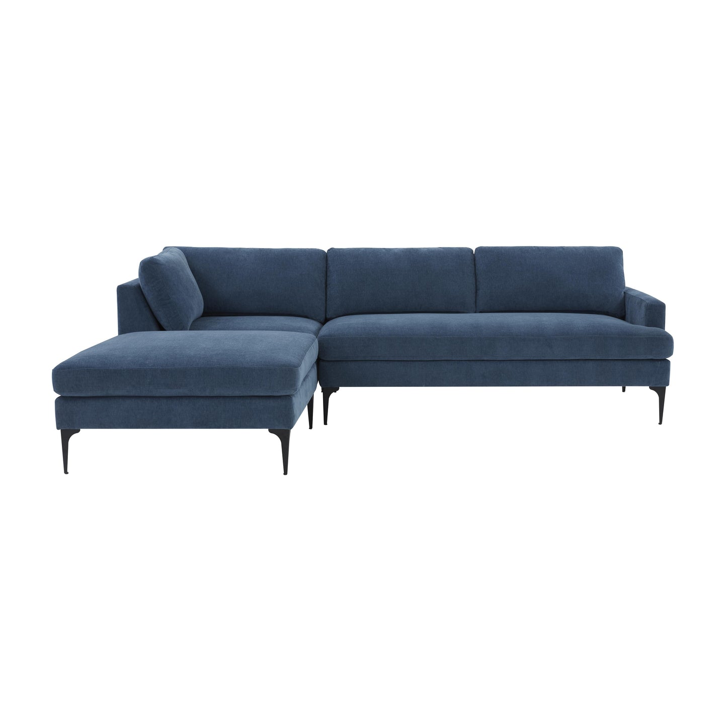 lana blue velvet laf chaise sectional with black legs