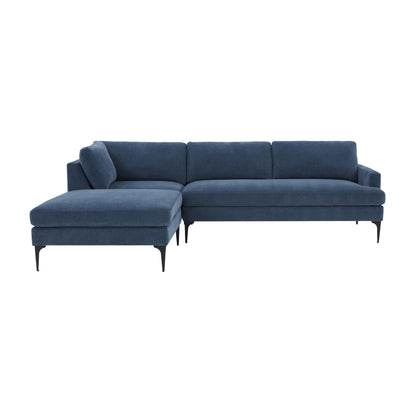 Lana Blue Velvet LAF Chaise Sectional with Black Legs