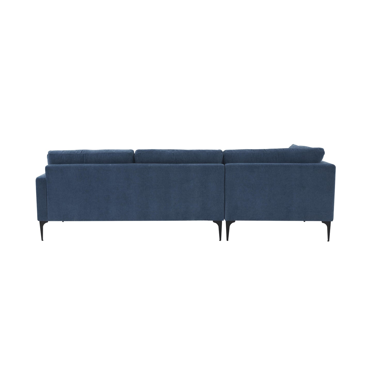 lana blue velvet laf chaise sectional with black legs