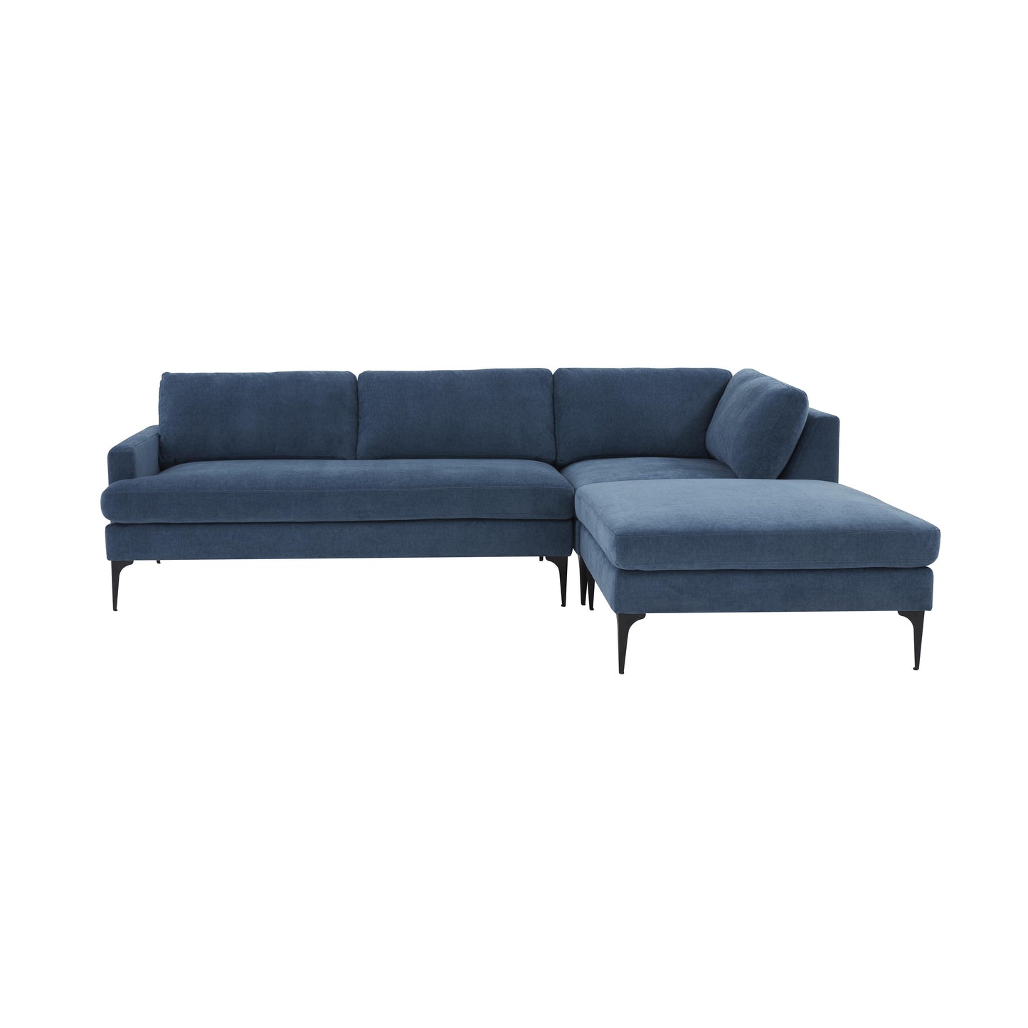 lana blue velvet raf chaise sectional with black legs