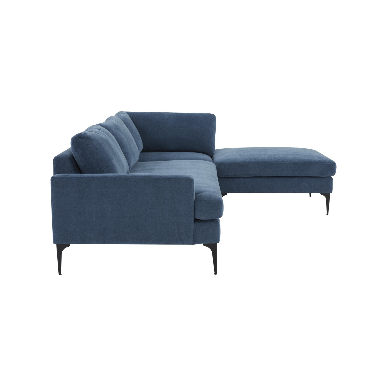 lana blue velvet raf chaise sectional with black legs