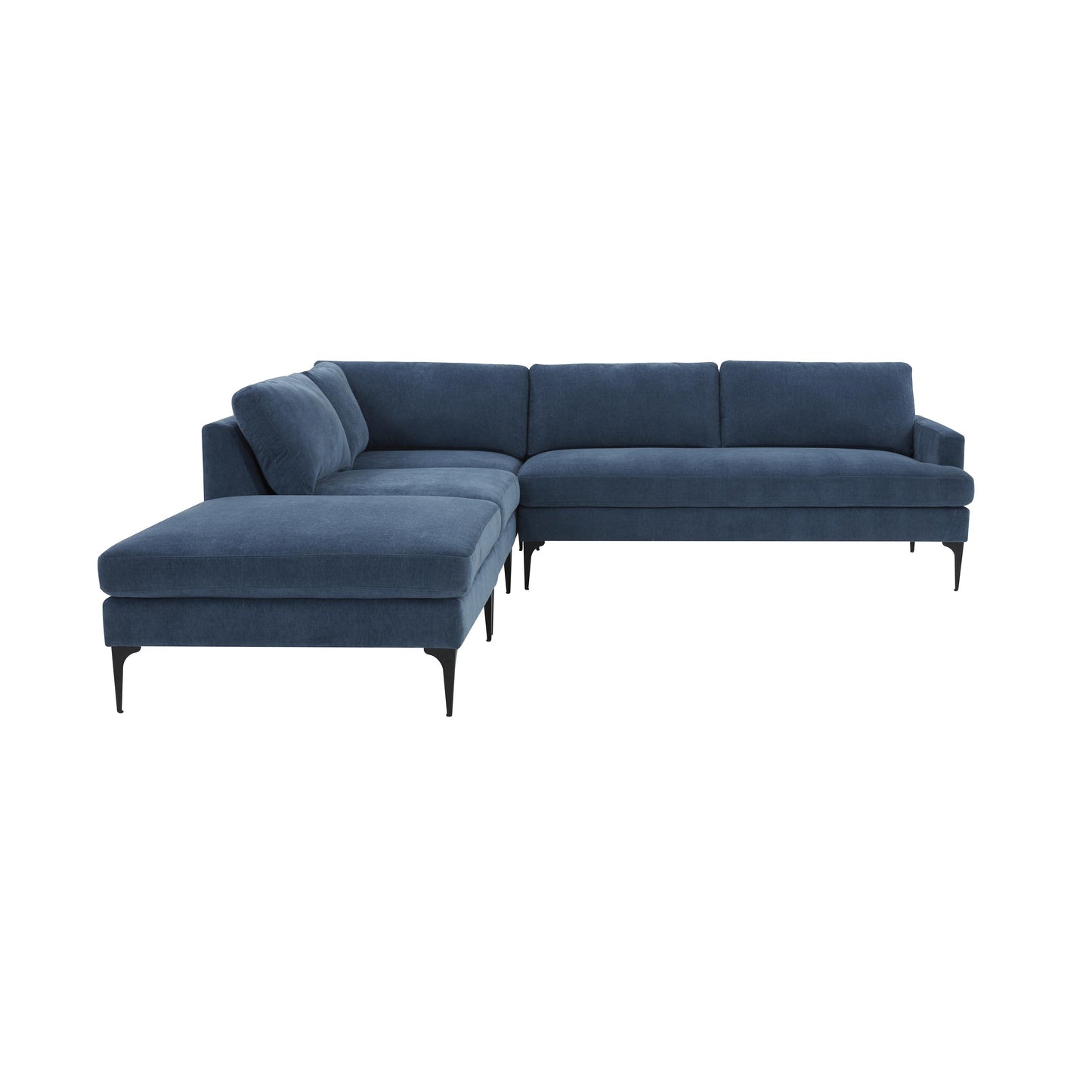 lana blue velvet large laf chaise sectional with black legs