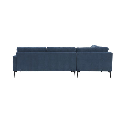 Lana Blue Velvet Large LAF Chaise Sectional with Black Legs