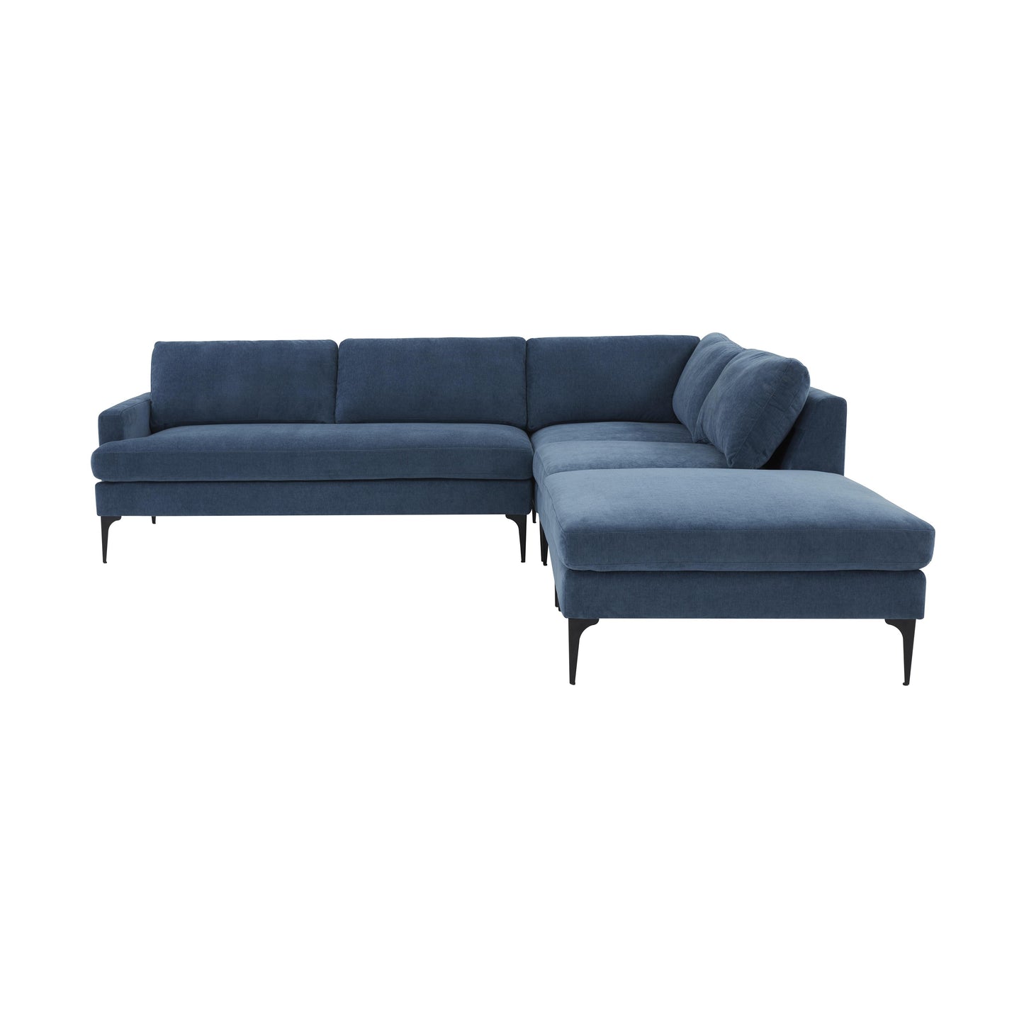 lana blue velvet large raf chaise sectional with black legs