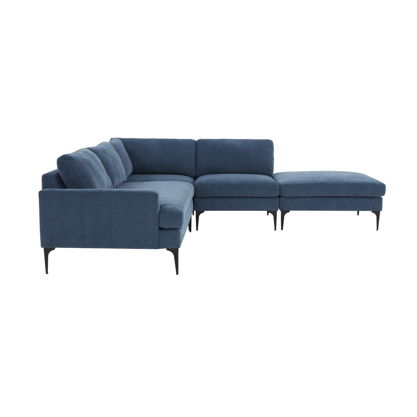 lana blue velvet large raf chaise sectional with black legs