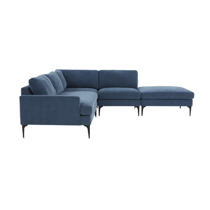 Lana Blue Velvet Large RAF Chaise Sectional with Black Legs