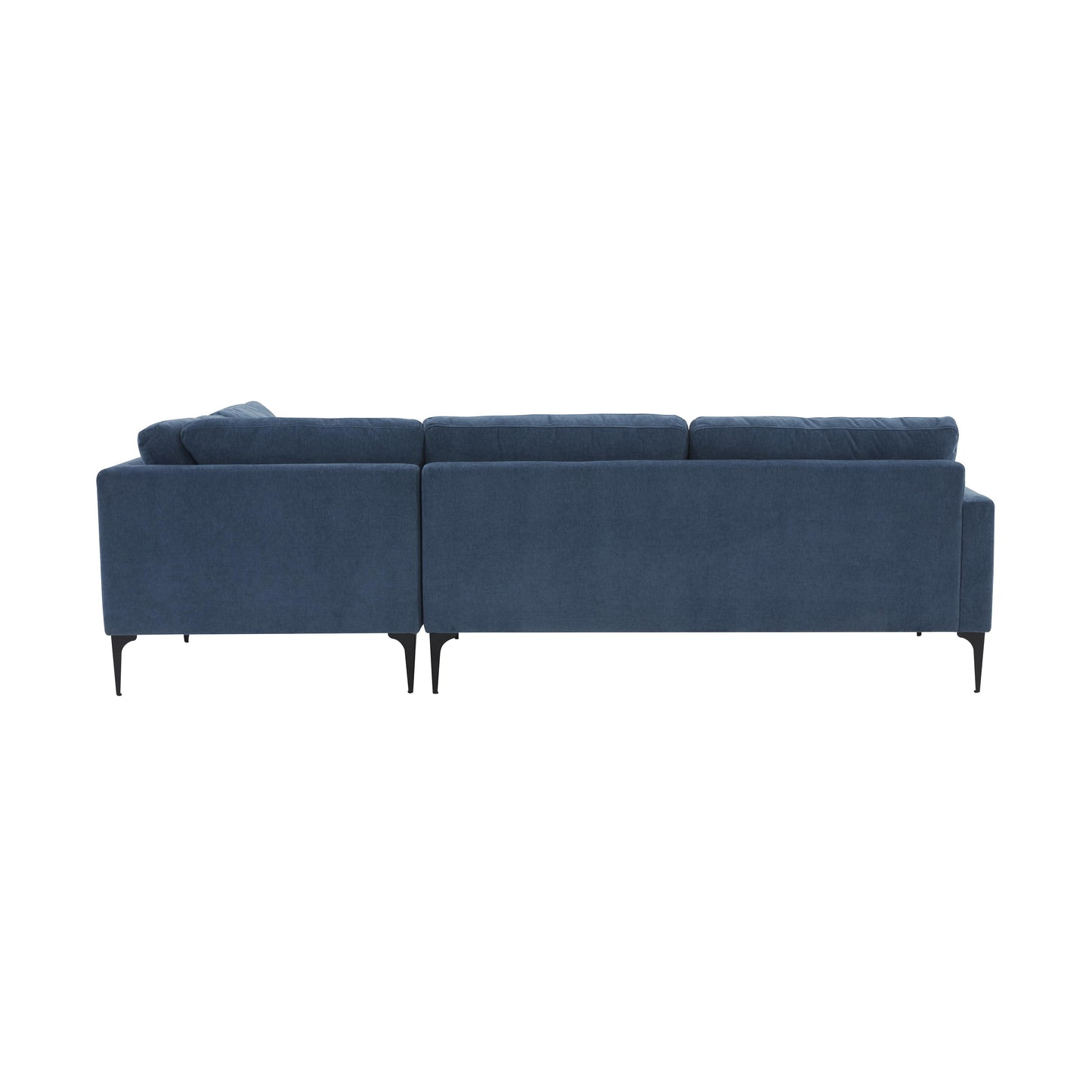 lana blue velvet large raf chaise sectional with black legs