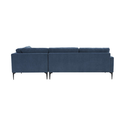 Lana Blue Velvet Large RAF Chaise Sectional with Black Legs