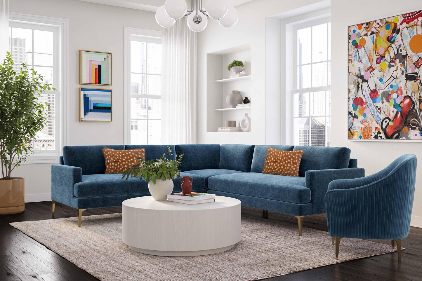 lana blue velvet l-sectional