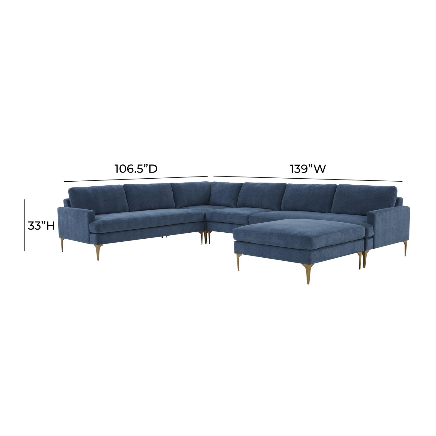 lana blue velvet large chaise sectional