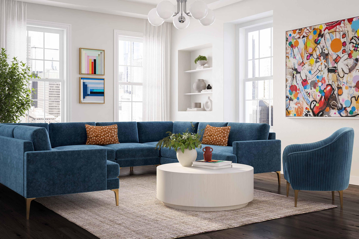 lana blue velvet u-sectional