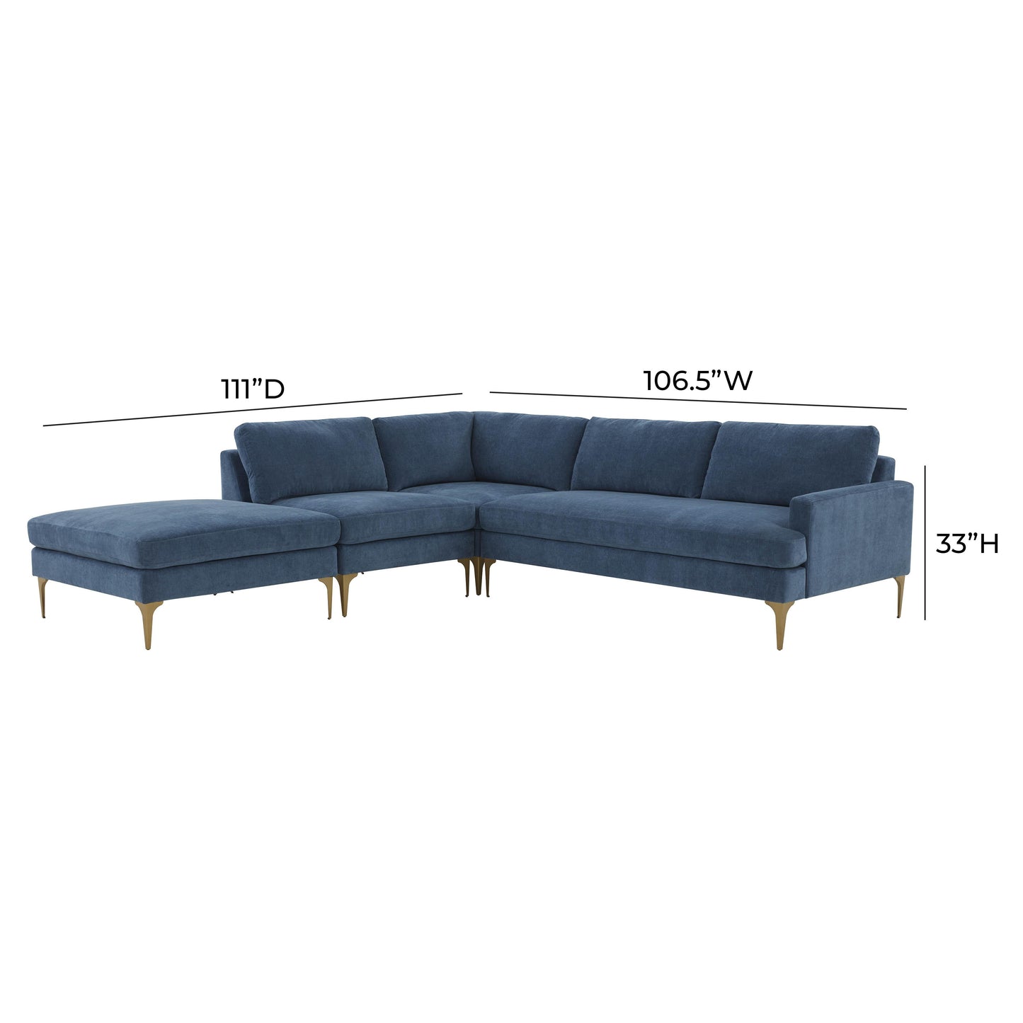 lana blue velvet large laf chaise sectional