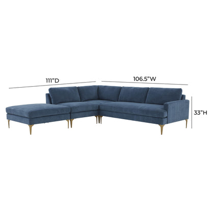 Lana Blue Velvet Large LAF Chaise Sectional