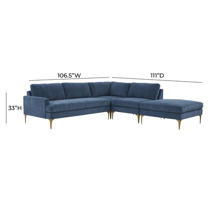 Lana Blue Velvet Large RAF Chaise Sectional