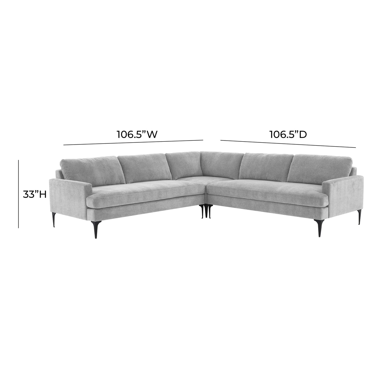 lana gray velvet l-sectional with black legs