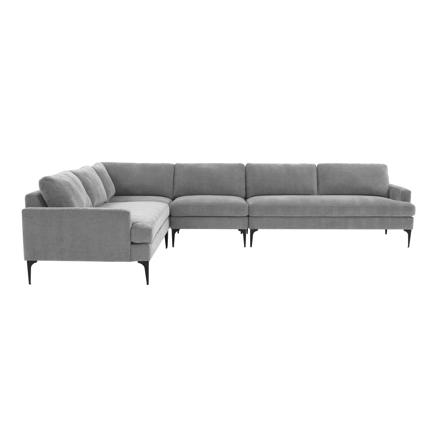 lana gray velvet large l-sectional with black legs