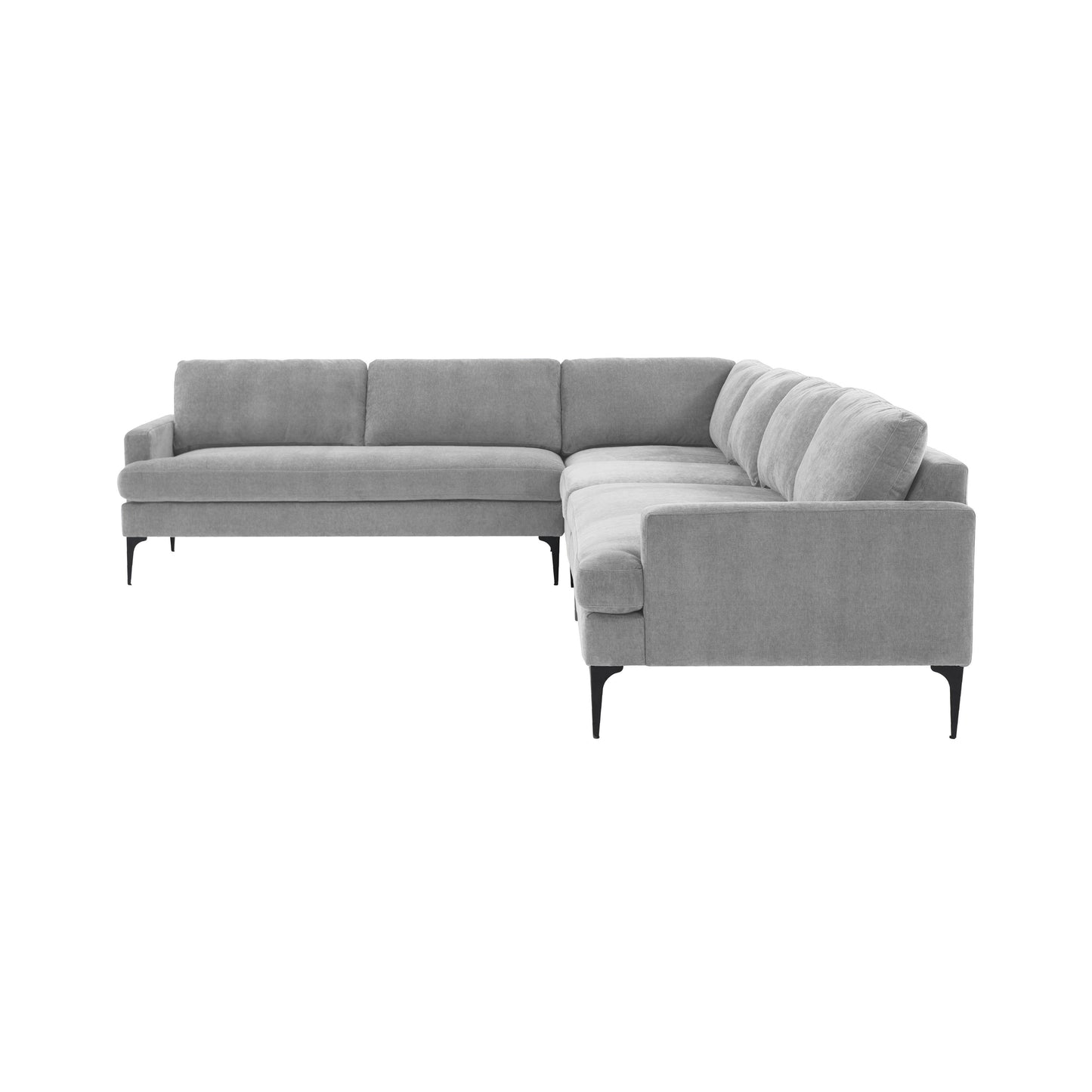 lana gray velvet large l-sectional with black legs