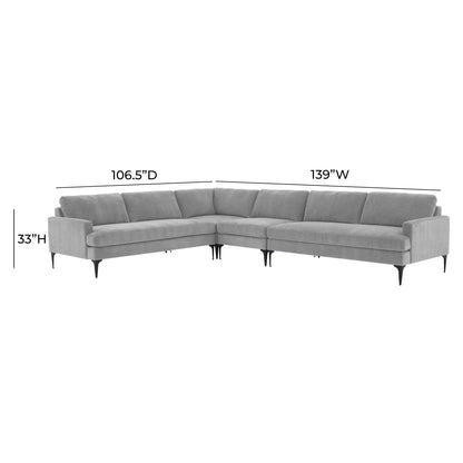 Lana Gray Velvet Large L-Sectional with Black Legs