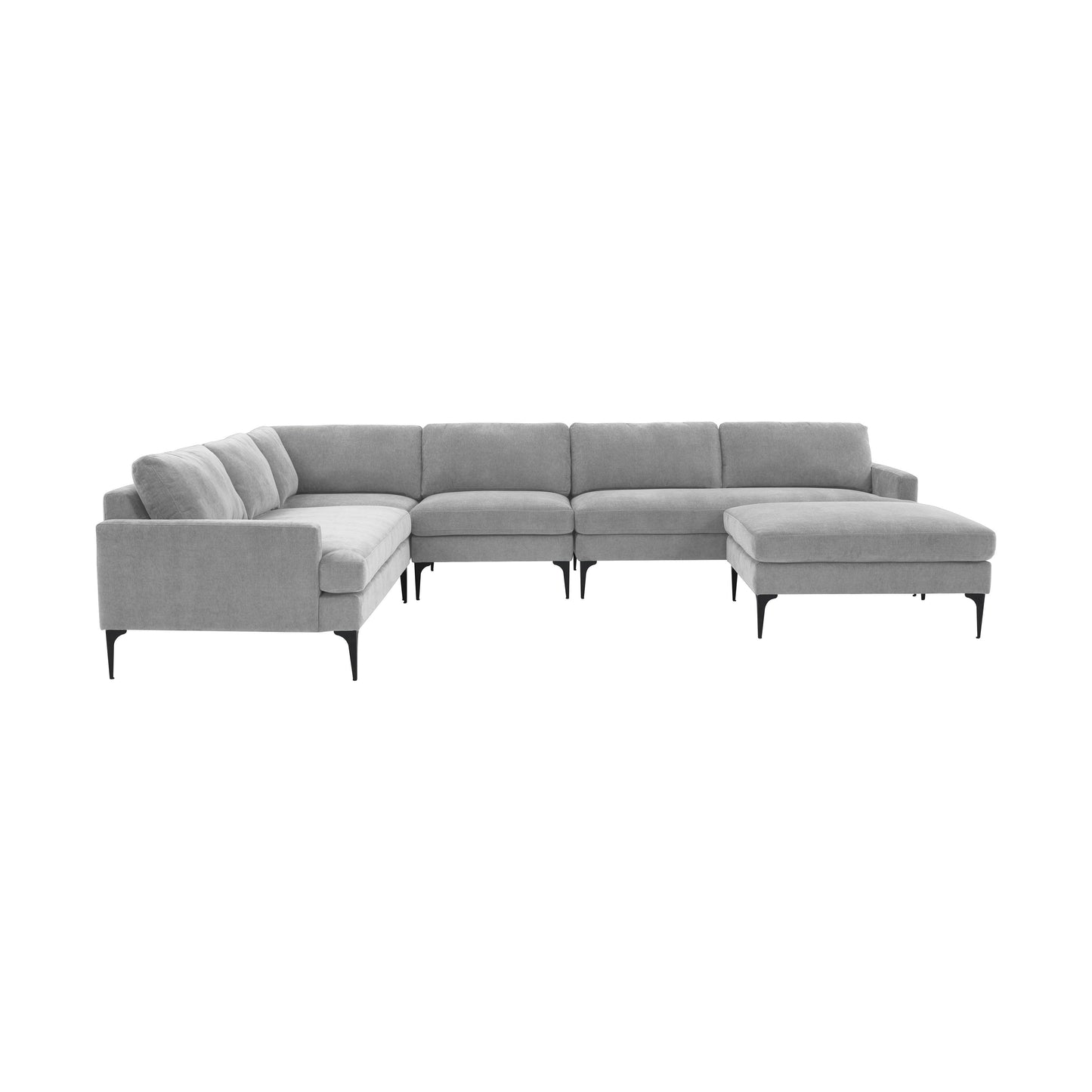 lana gray velvet large chaise sectional with black legs