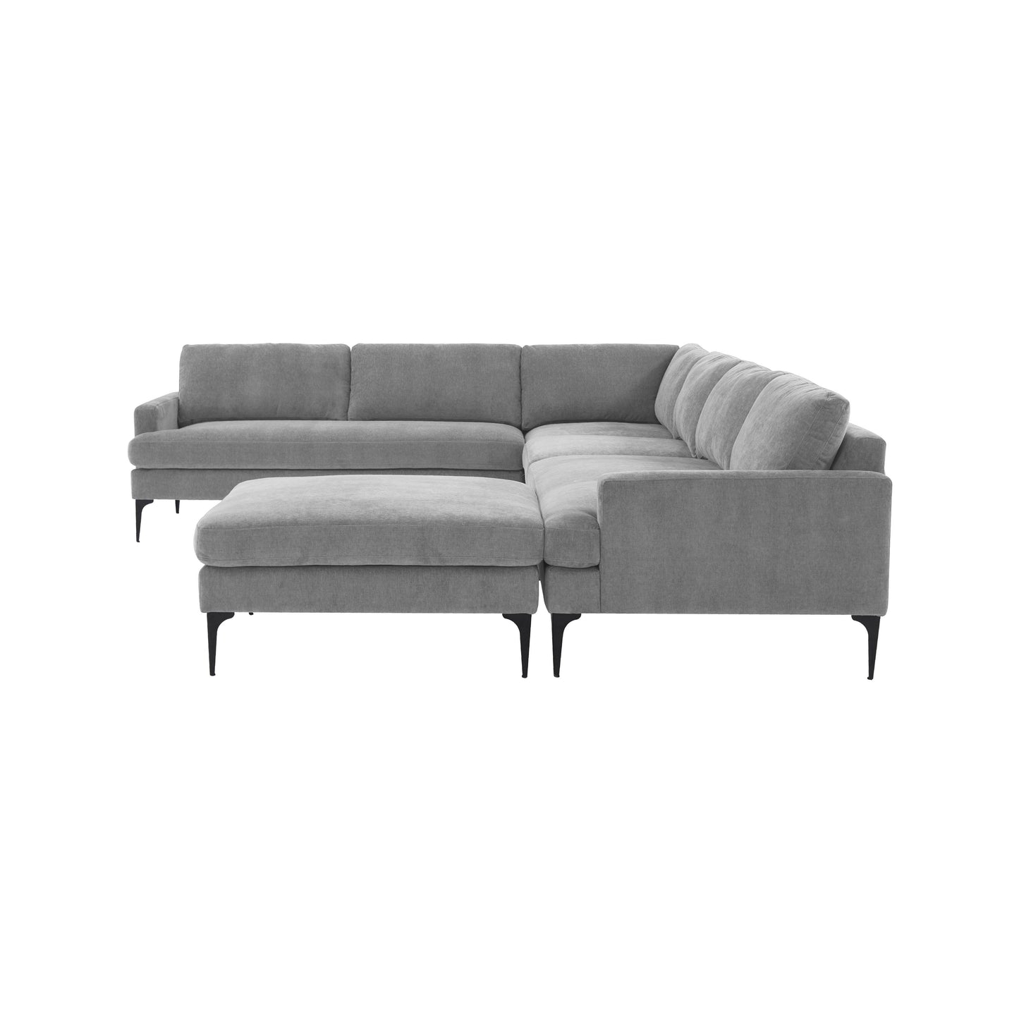 lana gray velvet large chaise sectional with black legs