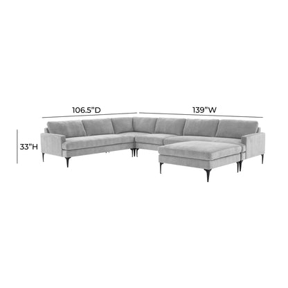 Lana Gray Velvet Large Chaise Sectional with Black Legs