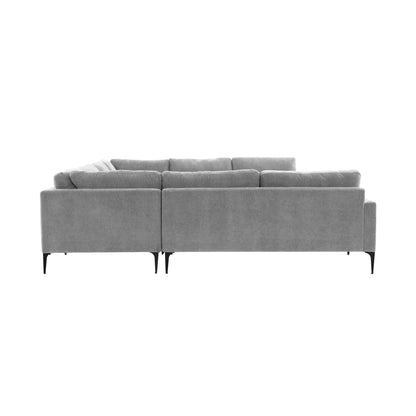 Lana Gray Velvet U-Sectional with Black Legs