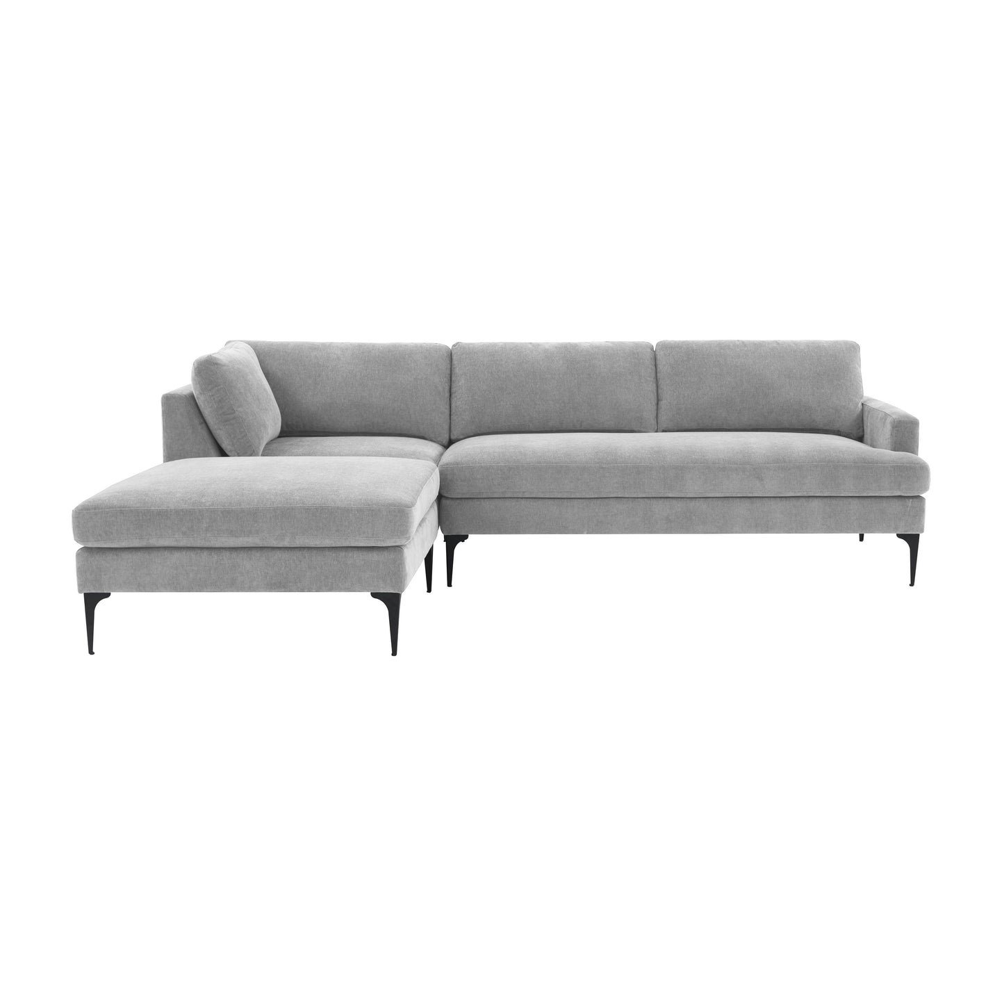 lana gray velvet laf chaise sectional with black legs