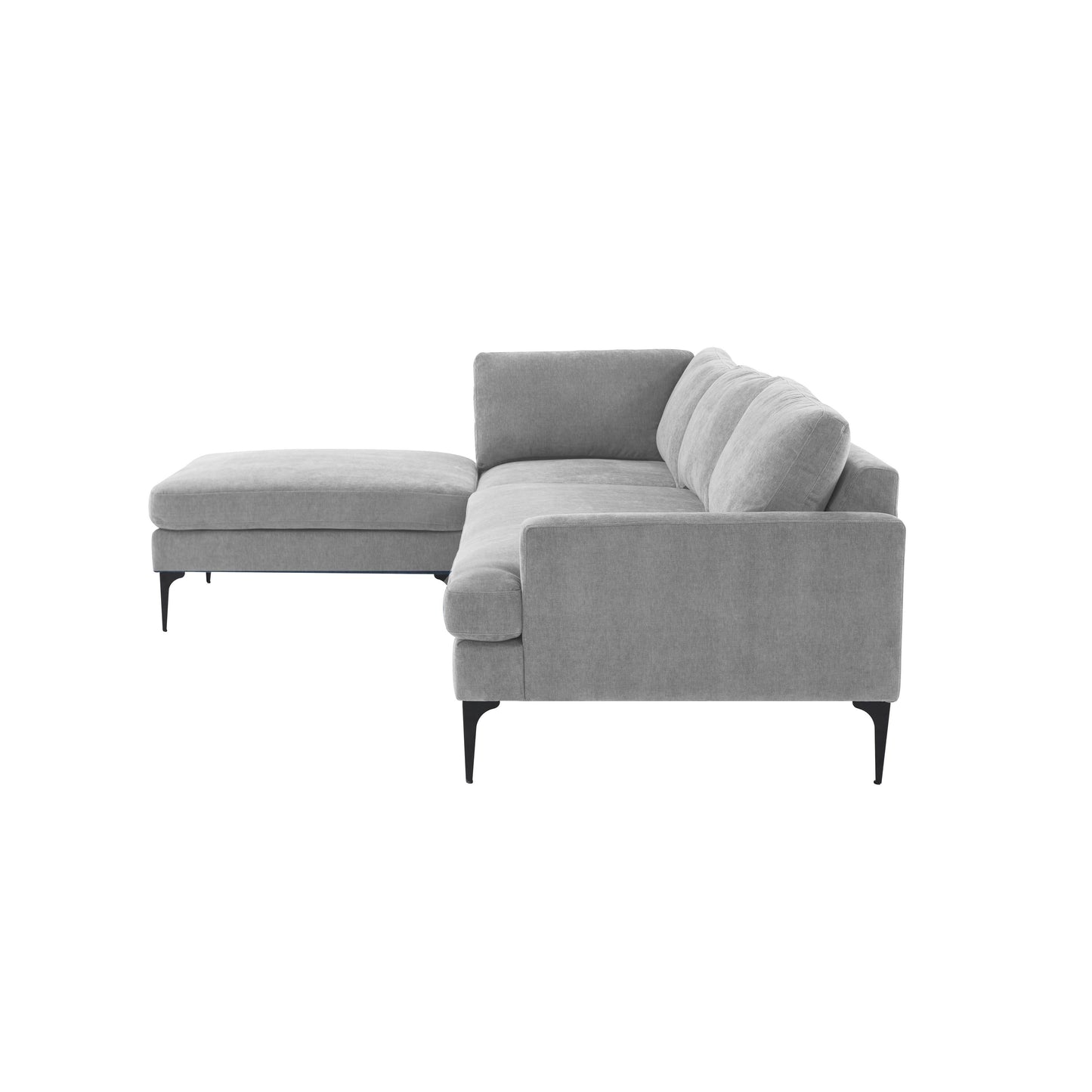 lana gray velvet laf chaise sectional with black legs