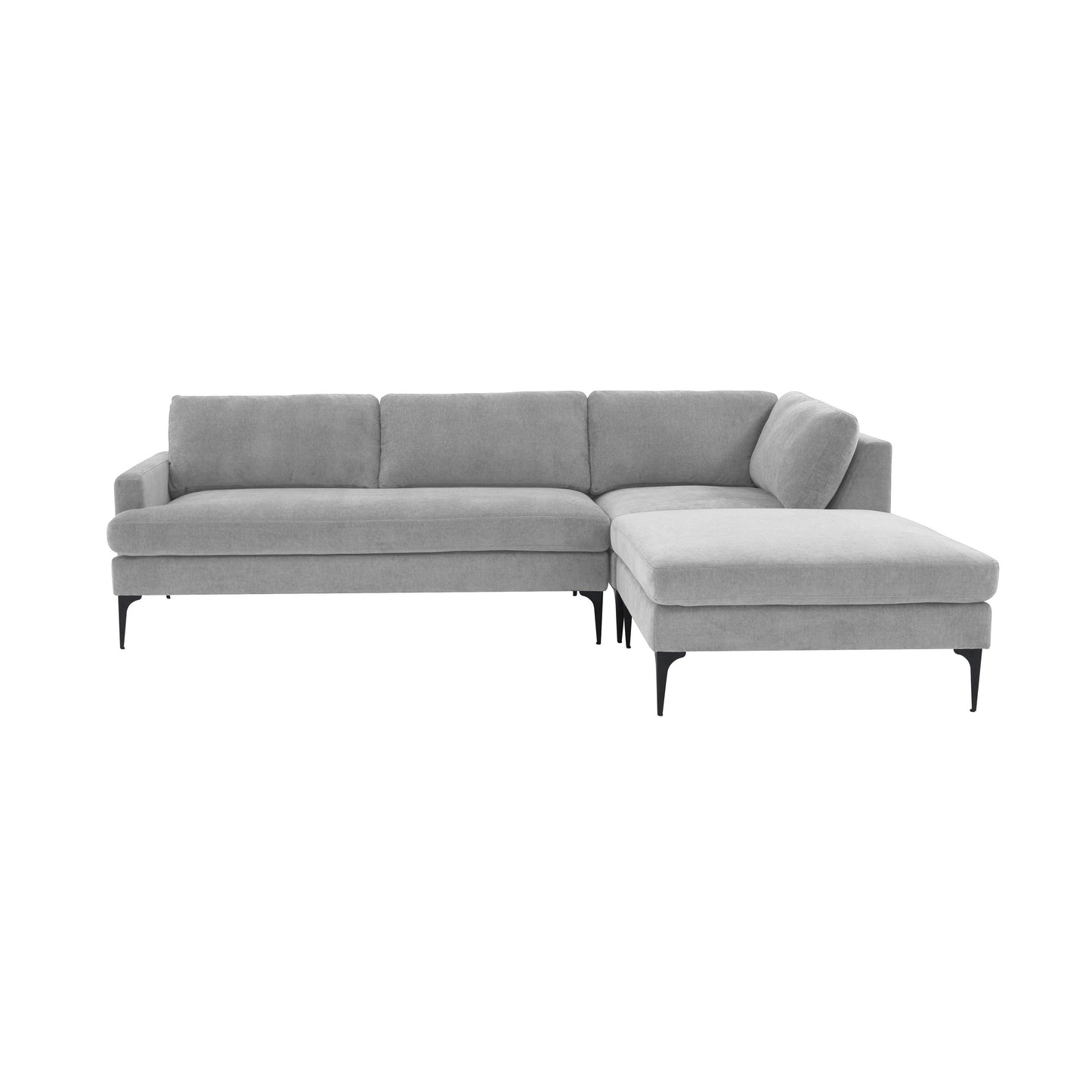 lana gray velvet raf chaise sectional with black legs