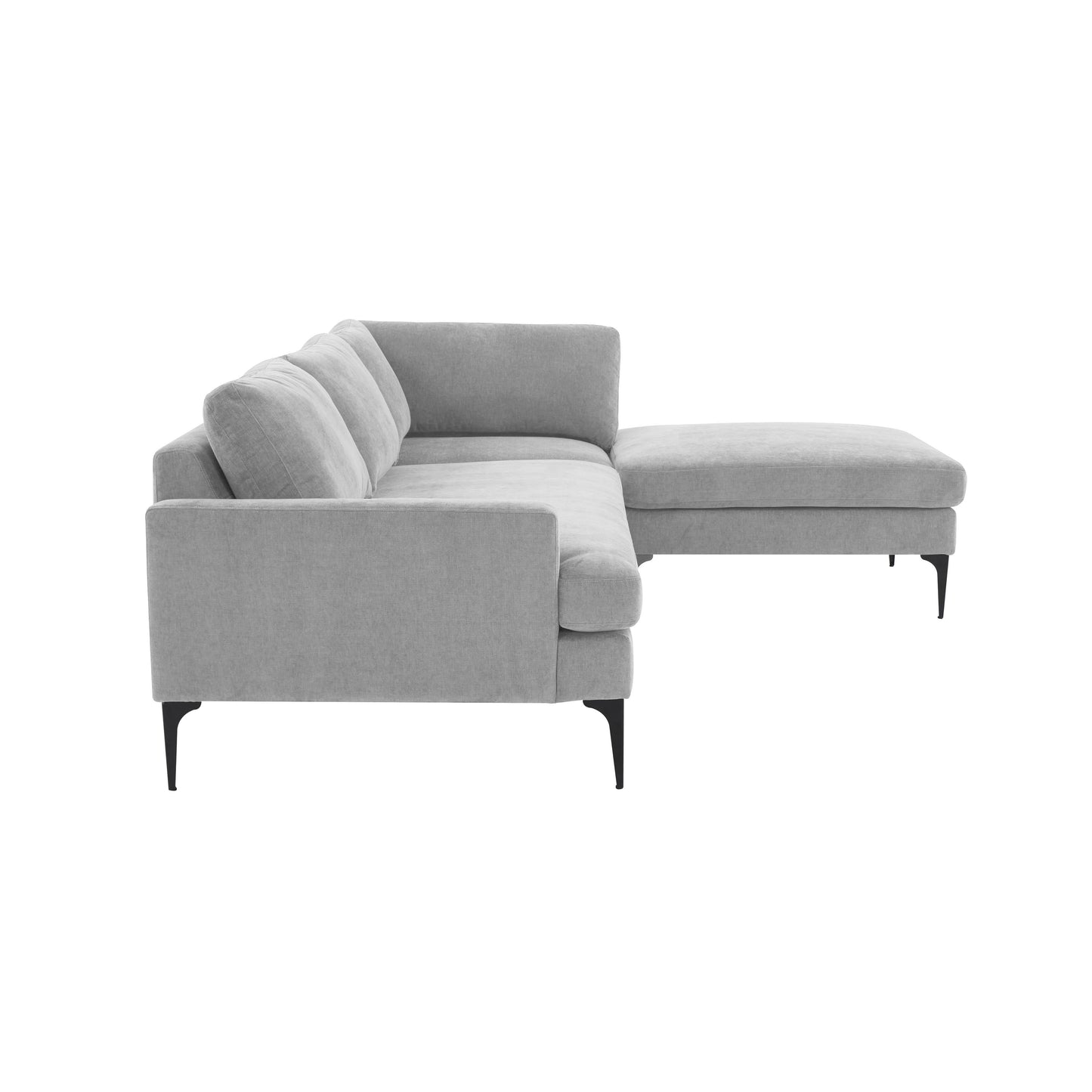 lana gray velvet raf chaise sectional with black legs