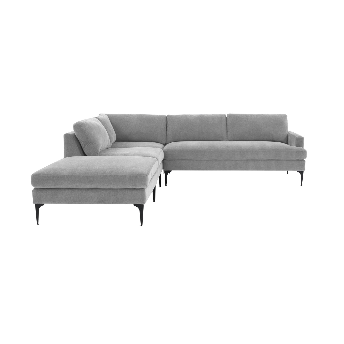 lana gray velvet large laf chaise sectional with black legs